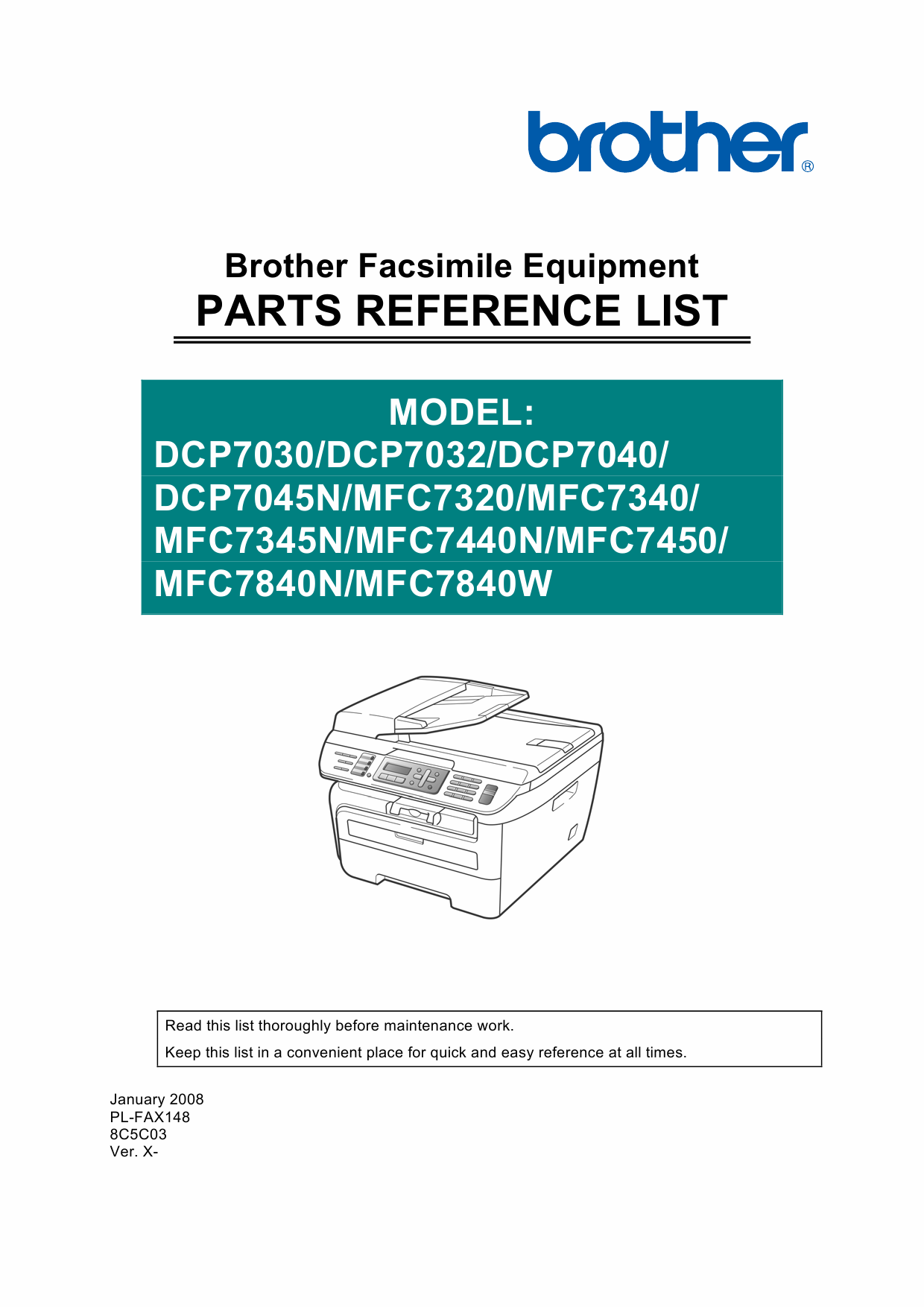 Brother MFC 7345 7440 7450 7840 N-W DCP7030 7032 7040 7045 7320 7340 N Parts Reference-1